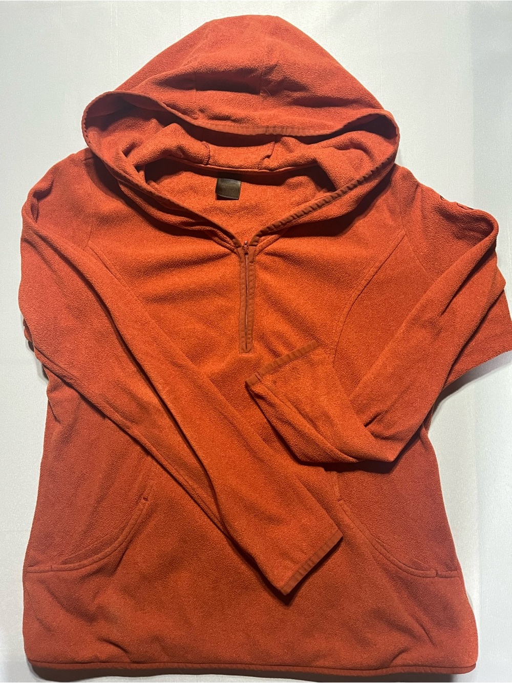 REI Women’s Large Burnt Orange Hooded Quarter-Zip Long Sleeve Fleece Pullover